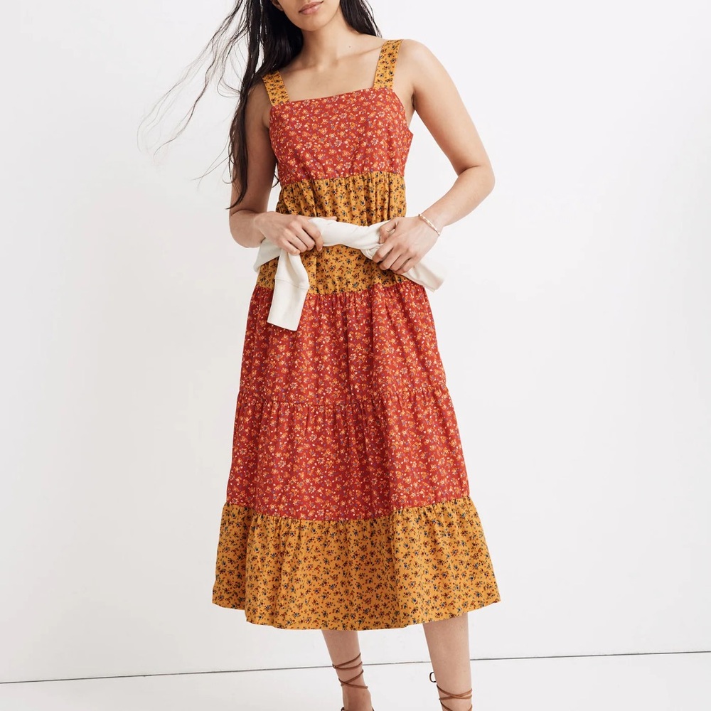 Madewell Red and Yellow Floral Midi Sundress